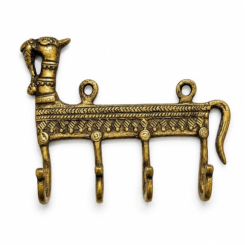 Vintage brass camel key holder - key,