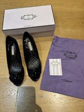 Ladies Lulu Guiness Black Patent Leather Peep Toe Shoes Size 8