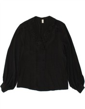 VINTAGE Womens Double Breasted Shirt Blouse IT 44 Medium Black CL07