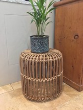 Vintage Rattan Cane Footstool, Wicker Side Table/ Plant Stand Boho/ Round Stool