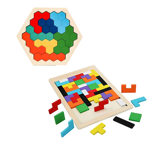 Wooden tangram puzzle blocks - wooden,