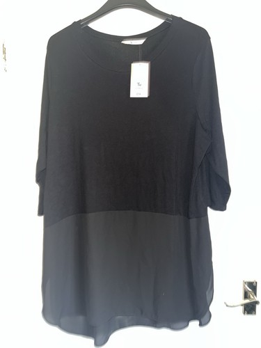 Ladies black grey longline top - black/grey,
