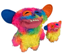 Fuggler x2 Funny Ugly Monster Rainbow Fur Grin Plush  +with Keyring Bag Clip VGC