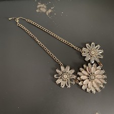 Daisy Mirrored Statement Necklace Chain Bib Large Floral Evening Party Wedding
