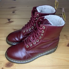 Dr Martens Serena Red Leather Faux Fur Lined Boots Size 5 UK