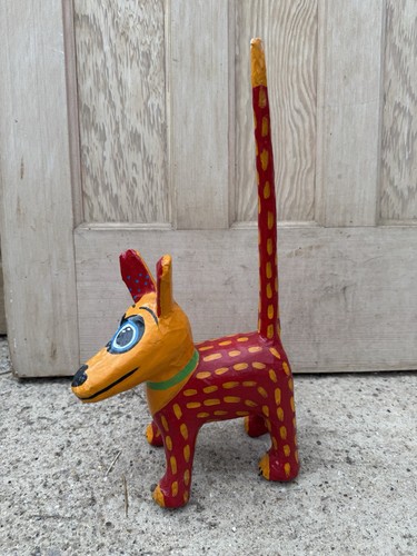 Hand painted paper mache dog - hand-painted,