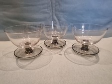 Vintage Set Of 3 Grey Coloured Glass Inbuilt Saucer Base Coupes Dessert Dishes 