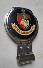 VINTAGE RENAMEL BUCKINGHAMSHIRE CAR BADGE & CHROME BADGEBAR CLIP / COUNTY BADGE