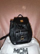 MCM Black Canvas Backpack With