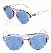 FENDI TECHNICOLOUR 40027 Silver Blue Mirror Print Futuristic Sunglass FE40027U