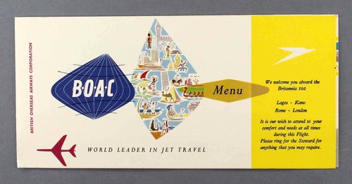 Boac airline menu bristol - boac,
