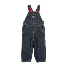 Oshkosh B'gosh Navy Blue Denim Dungarees Red Fleece Lined 24M Bib Overalls