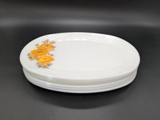 Six Vintage Pyrex Sunflower Magnolia Opalware Oval Plates 30.5 x 23cm 1970s