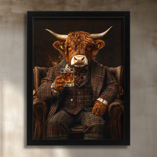 Highland cow art print bull - cow,