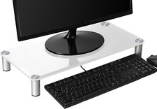 SONOROUS Laptop & Monitor Stand, Black Tempered Glass, Aluminium Legs, 55 x26cm