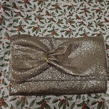 bow Gold Sequin Clutch Bag