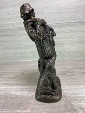 VINTAGE LARGE COLD CAST BRONZE HEAVY SHEPHERD FIGURE STATUE FARM LAMB DOG