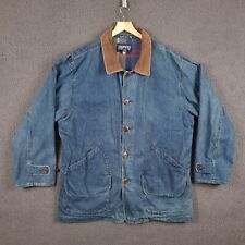 Vintage LANDS END Jacket Mens XL Blue Barn Coat Field Denim Hunting Collared 90s