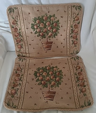 2 Vintage Fruit Tree Tapestry Cushion Covers Velour Rear, Braided Trim 12" x 16"