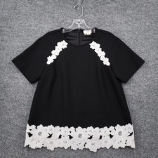 Kate Spade New York Top Womens 4 Black Floral Lace Trim Short Sleeve Zip Back
