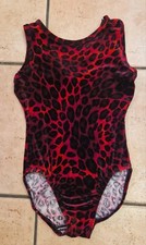 Kids Gymnastics Leotard Alpha Factor size AXS 32" red animal print  Age 9/10