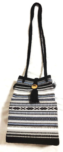 Boho woven shoulder bag black - woven,