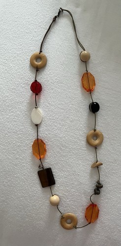 Glass wood beaded necklace - glass, &
