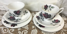 Royal Albert Fine Bone China Masquerade 2x Cups, Saucers and 6.5" side plate set