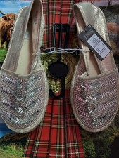 Primark UK Size 6 Sparkly Loafers Shoes Silver Glitter Espadrilles BNWT