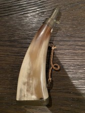Antique 19th Century Powder Horn with Brass Mounts