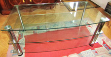 Large clear glass TV tv stand unit with chrome legs great used condition S.Wales