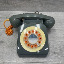 Wild & Wolf 746 Concrete Grey & Orange Push Button Rotary Style Retro Telephone