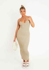 Missy Empire Womens Luella Stone Rib Knit Midi Dress Size UK 8 Brand New BNWT
