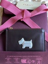 Radley Small Brown Leather Coin Purse Zipper Top  With Card Holder  + Gift Bag