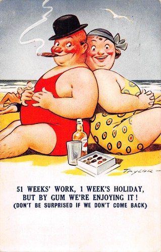 Postcard comic seaside - postcard, fat