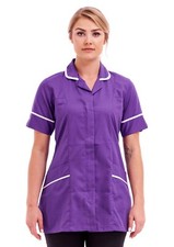 Purple Ladies Collared Tunic with Zipper Closure Healthcare Uniform Sizes 8 - 26