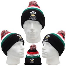 Wales Black Red White & Green Bobble Hat Gift Idea for Rugby or Football Fans