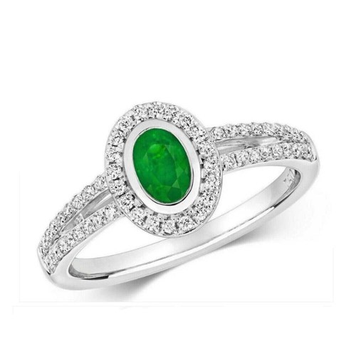Real emerald and diamond - and, ring