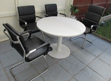 CIRCLE GARDEN METAL BASE & TOP WOODEN TABLE WITH 4 LEATHER SEATS