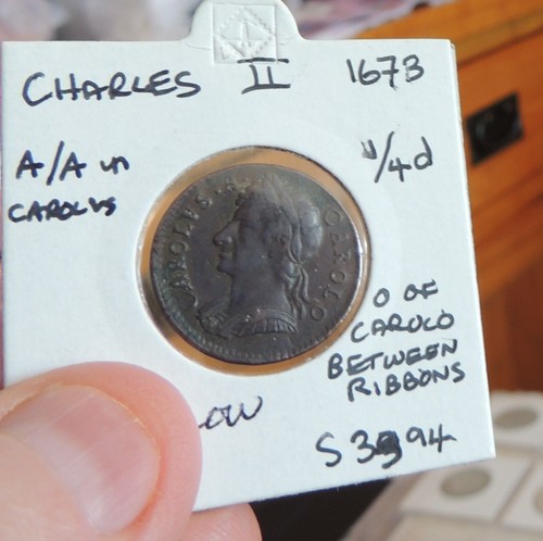 1673 charles farthing vf - 1673,