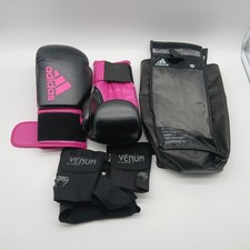 Adidas Hybrid 100DF 10oz Boxing Gloves & Venum Kontact Gel Glove Wraps Black