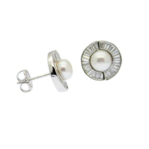 Pearl earrings faux diamond - pearl,