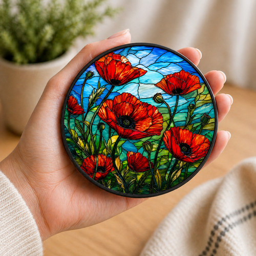 Red poppy stained - glass, effect