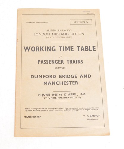 Railway working timetable - working, br