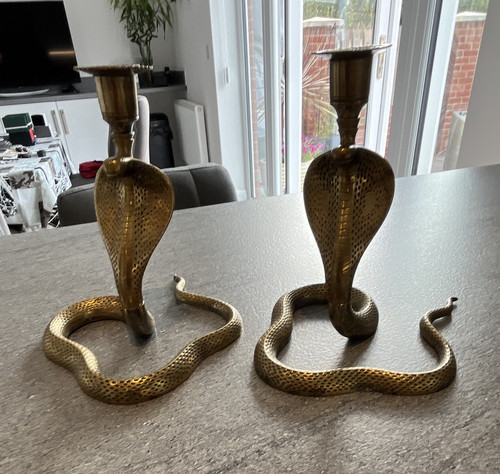 Pair brass cobra snake - pair, of