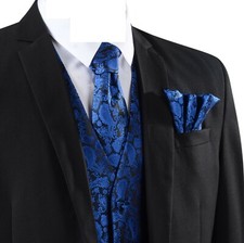 Men's Paisley Waistcoat + Tie + Handkerchief pocket square Set For Suits Wedding