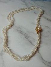Faux Seed Pearl 3 Strand Necklace with A Rose Gold Tone Clasp Costume Jewellery