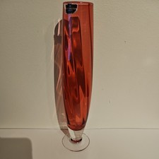 Darlington Crystal Cranberry Glass Tall Ripple Vase