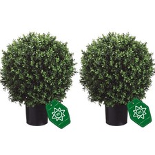 26" T x 17.5" D Artificial Boxwood Trees Set of 2 UV-Resistant Real-Touch Art...