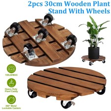 2x Wood 30cm Flower Pot Holder Stand Potted Plants Trolley On Wheels Mover Base